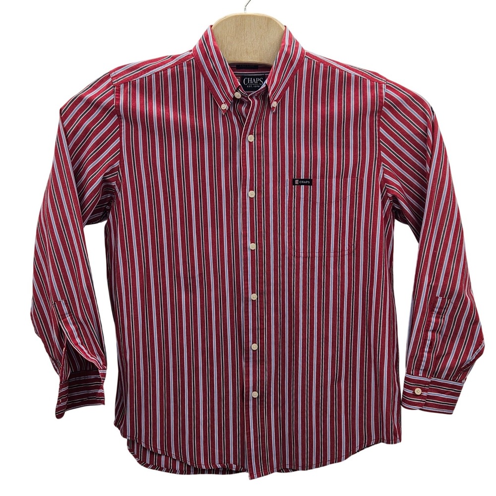 Chaps Mens Easy Care Striped Button Down Shirt Red Blue‎ White Size M 74011RH